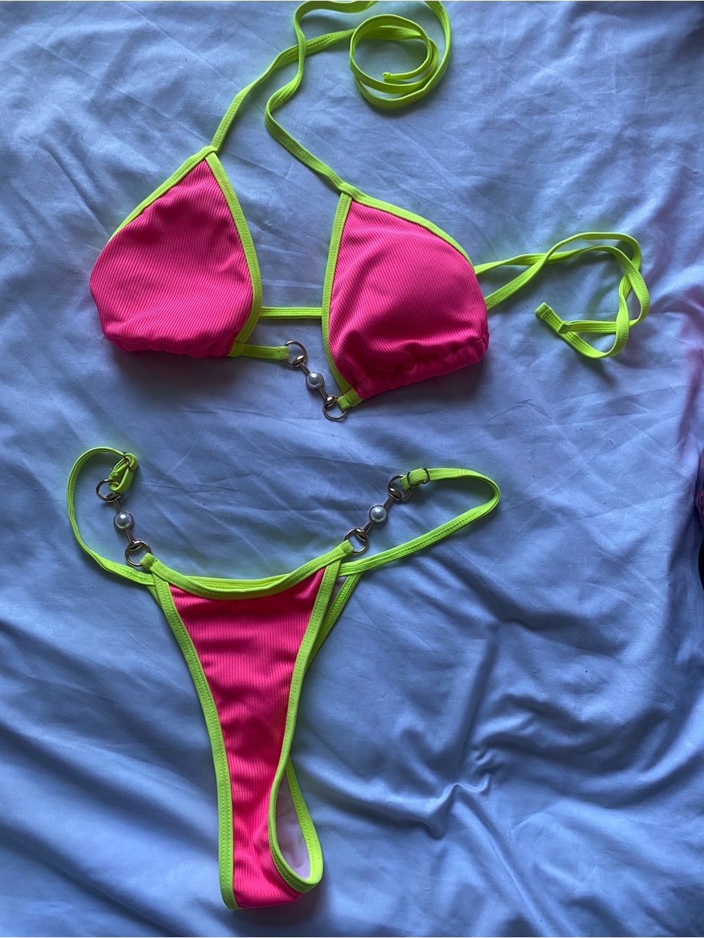 Neon Pink and Lime Green Two-Piece Bikini